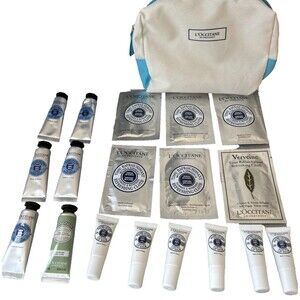 L'OCCITANE Travel size- Mini 18 pc Hand Cream Lip Balm Body Refreshing Cloth NEW
